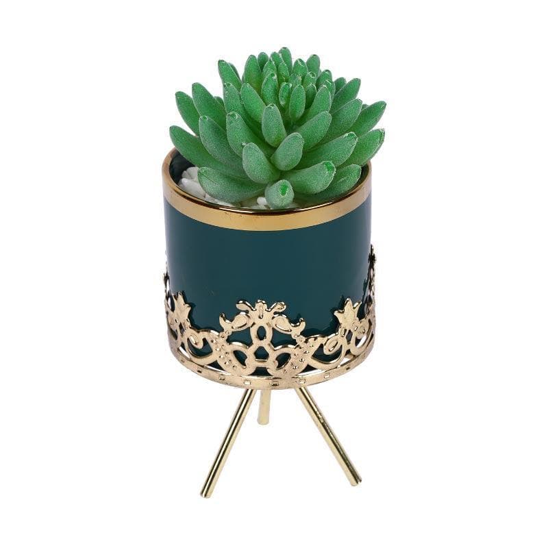 Artificial Plants - Faux Gasteria In Blue Ceramic Pot - 18 cms