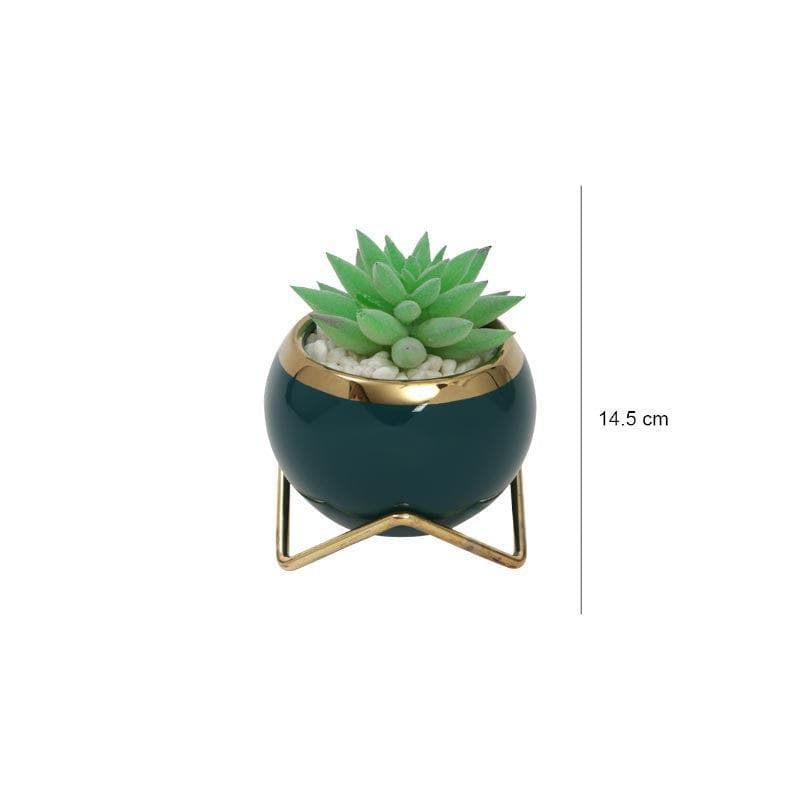 Buy Faux Gasteria In Blue Round Pot With Stand - 11 cms Artificial Plants from Vaaree