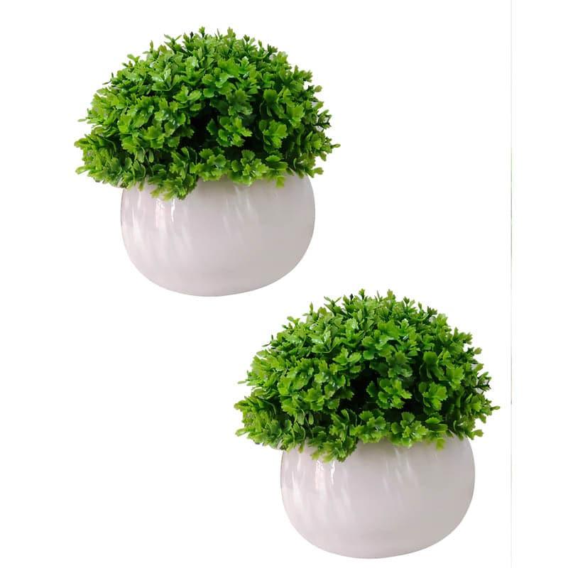 Buy Faux Green Bush In Metal Pot (13 cms) - Set Of Two Artificial Plants from Vaaree