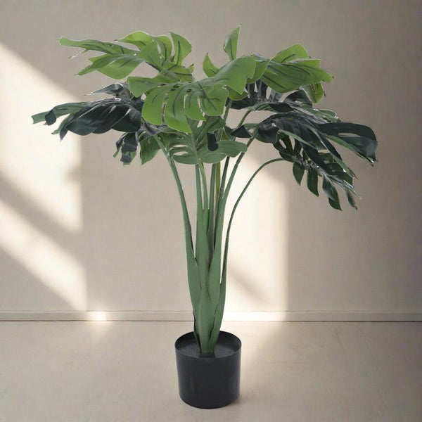 Artificial Plants - Faux Green Monstera Swiss Cheese Plant With Pot - 2.95 ft