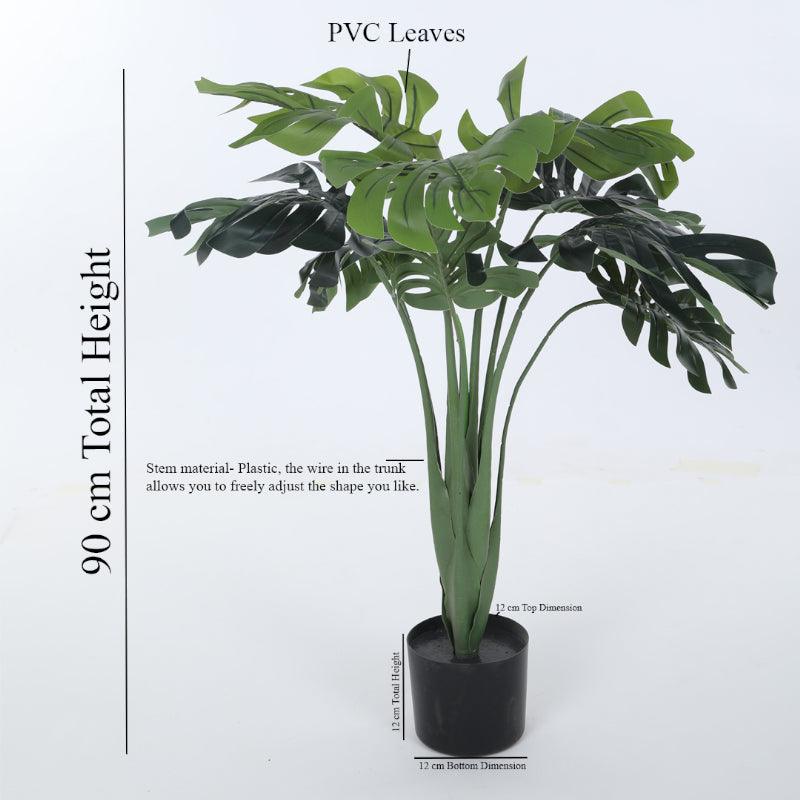 Artificial Plants - Faux Green Monstera Swiss Cheese Plant With Pot - 2.95 ft