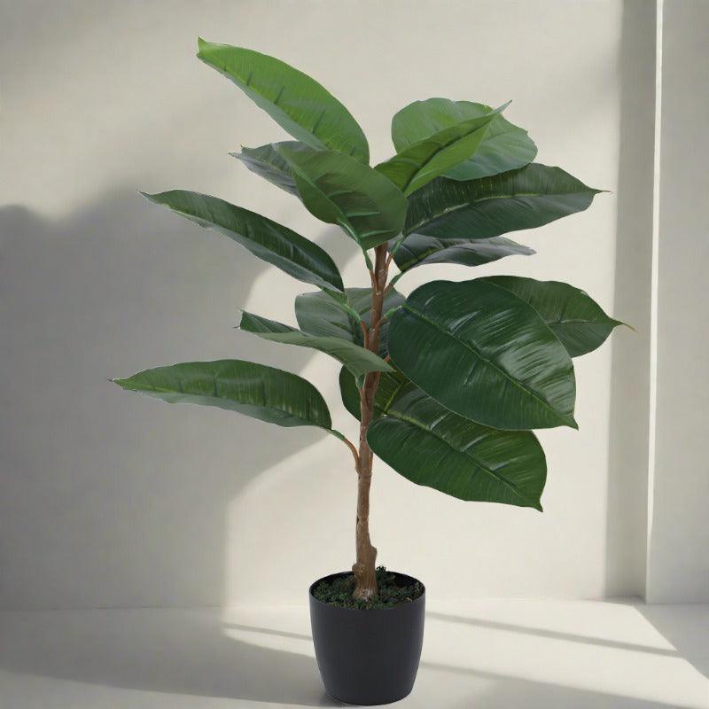 Artificial Plants - Faux Green Rubber Plant With Pot - 2.46 ft