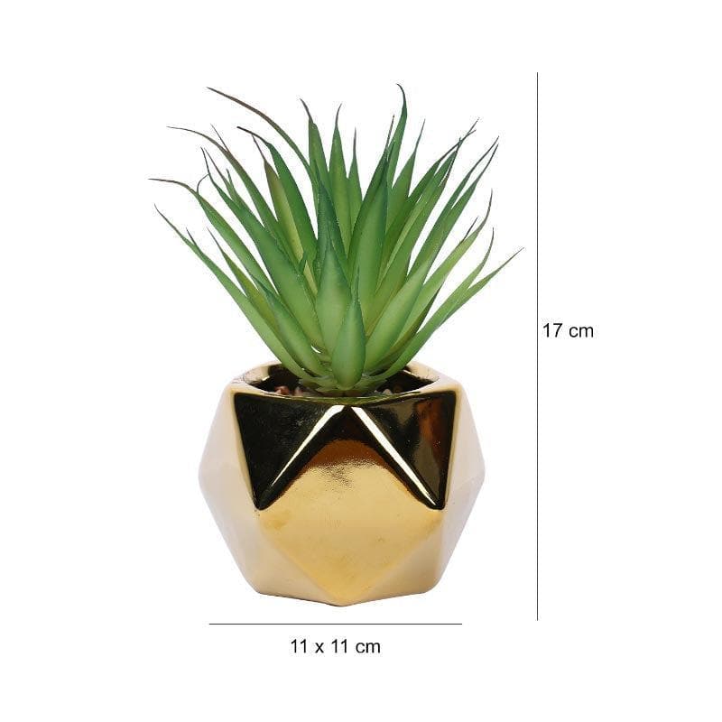 Artificial Plants - Faux Haworthia In Gold Ceramic Pot - 16 cms