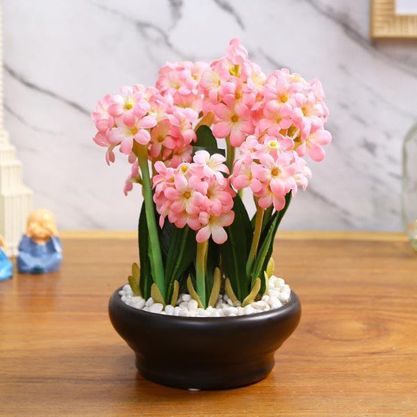 Artificial Plants - Faux Hyacinth Bonsai In Ceramic Pot (26 cms) - Baby Pink