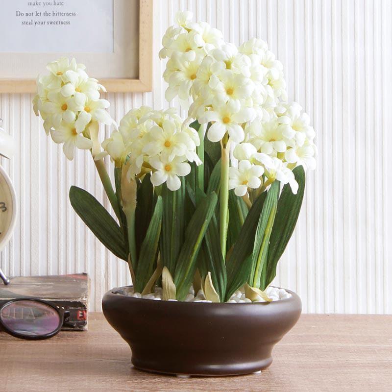 Buy Faux Hyacinth Bonsai In Ceramic Pot (26 cms) - White Artificial Plants from Vaaree