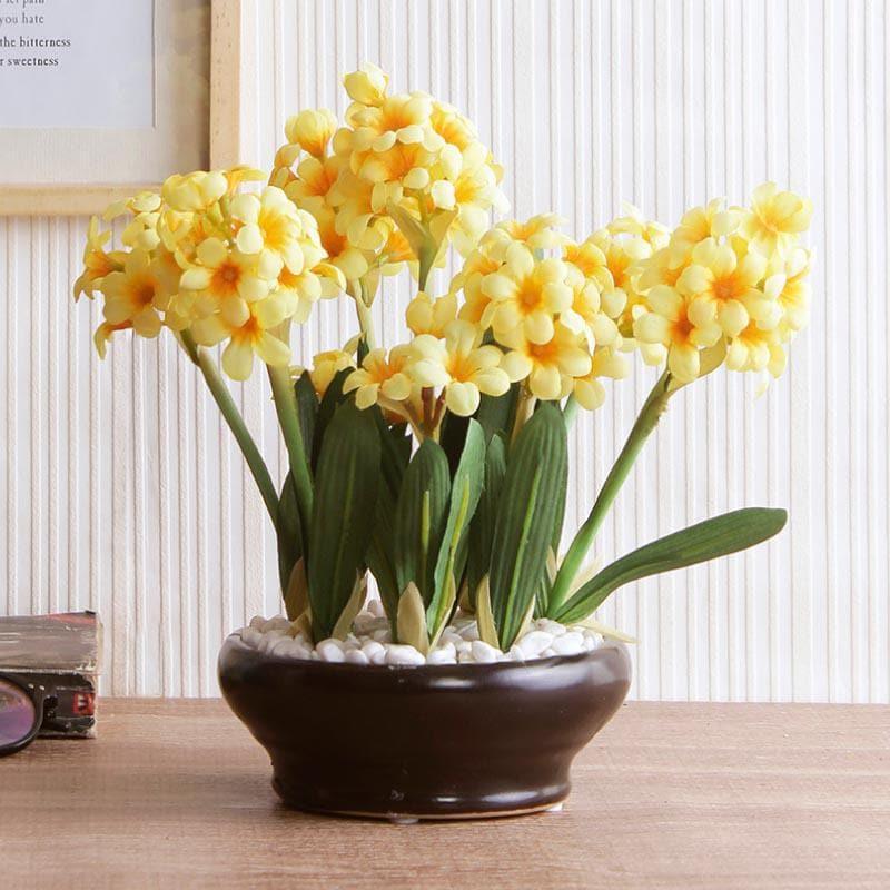 Artificial Plants - Faux Hyacinth Bonsai In Ceramic Pot (26 cms) - Yellow