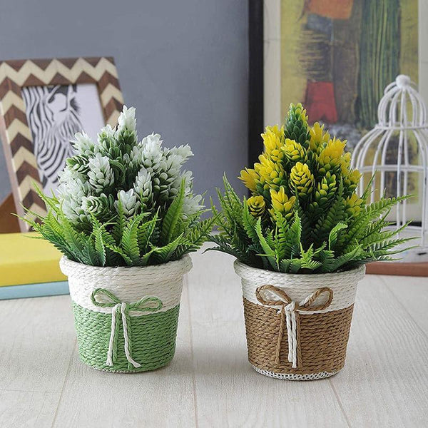 Artificial Plants - (Pink & Green) Faux Lilac Plant In Basket Pot (18 cms) - Set Of Two