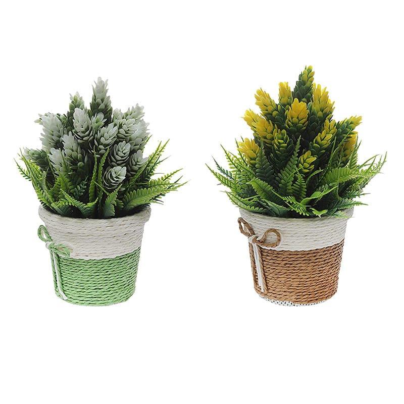 Artificial Plants - (Pink & Green) Faux Lilac Plant In Basket Pot (18 cms) - Set Of Two