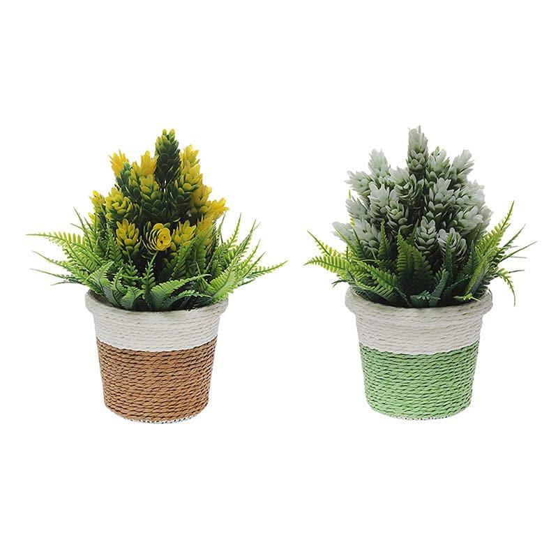 Artificial Plants - (Pink & Green) Faux Lilac Plant In Basket Pot (18 cms) - Set Of Two