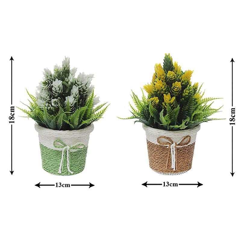 Artificial Plants - (Pink & Green) Faux Lilac Plant In Basket Pot (18 cms) - Set Of Two