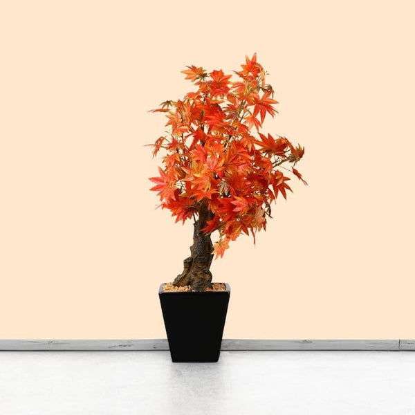 Artificial Plants - Faux Maple Bonsai In Cone Pot (2.2 ft) - Red