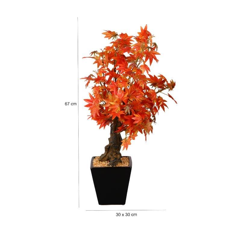 Artificial Plants - Faux Maple Bonsai In Cone Pot (2.2 ft) - Red