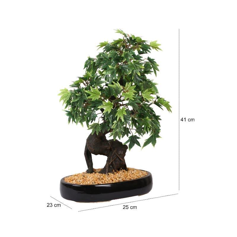 Artificial Plants - Faux Maple Bonsai In Tray Pot (41 cms) - Green