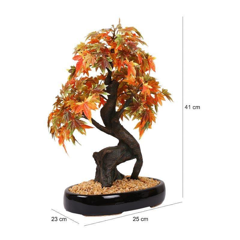 Buy Faux Maple Bonsai In Tray Pot (41 cms) - Orange Artificial Plants from Vaaree