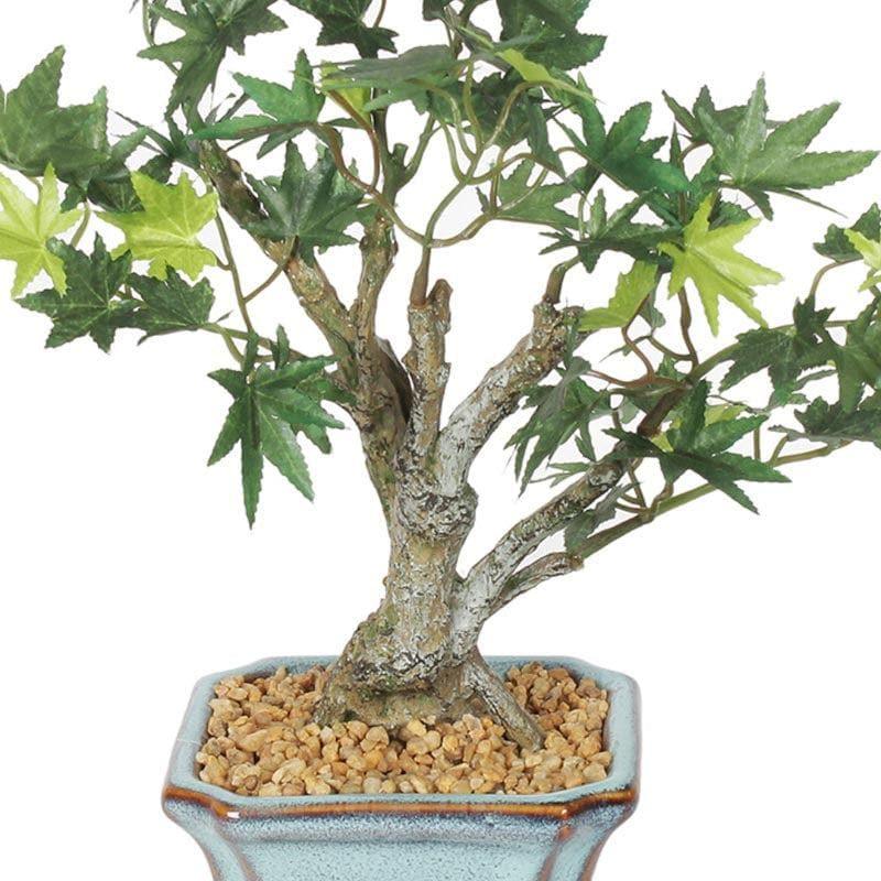 Artificial Plants - Faux Maple Bonsai In Tub Pot (28 cms) - Green & White