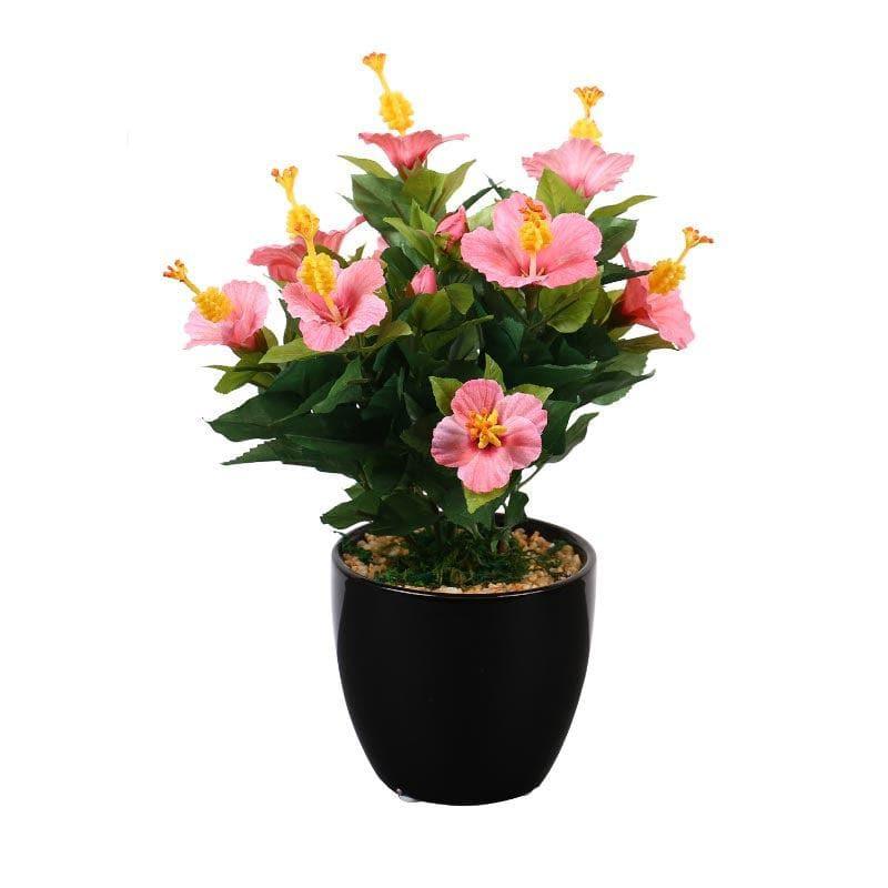 Artificial Plants - Faux Mini Hibiscus Bonsai In Ceramic Pot (31 cms) - Pink