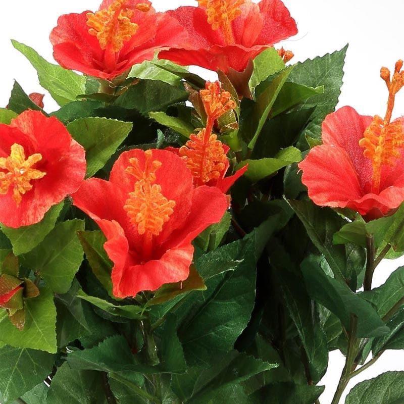 Buy Faux Mini Hibiscus Bonsai In Ceramic Pot (31 cms) - Red Artificial Plants from Vaaree