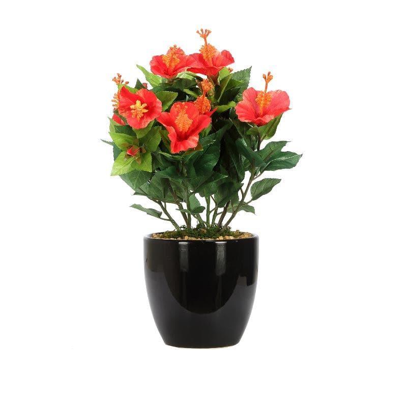 Buy Faux Mini Hibiscus Bonsai In Ceramic Pot (31 cms) - Red Artificial Plants from Vaaree