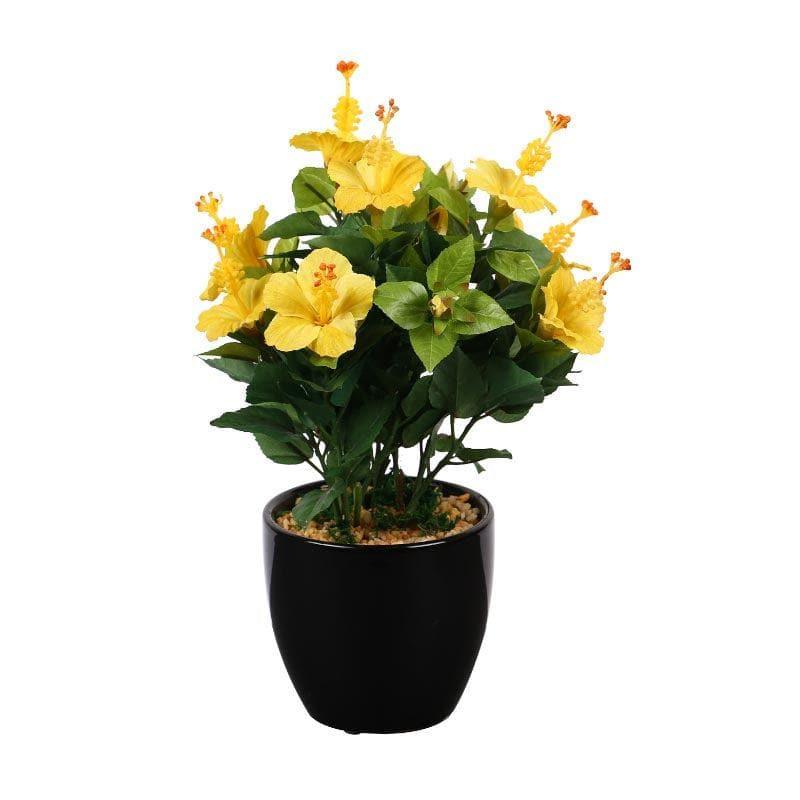 Buy Faux Mini Hibiscus Bonsai In Ceramic Pot (31 cms) - Yellow Artificial Plants from Vaaree