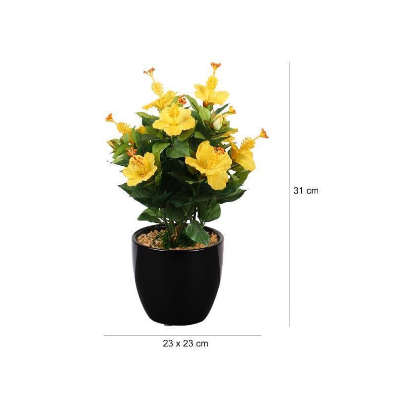 Buy Faux Mini Hibiscus Bonsai In Ceramic Pot (31 cms) - Yellow Artificial Plants from Vaaree