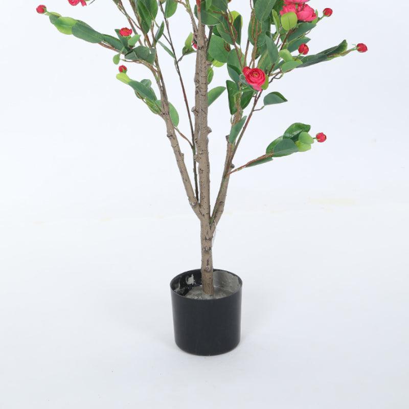 Artificial Plants - Faux Minio Camelia Rose Plant With Pot (3.94 ft) - Dark Pink