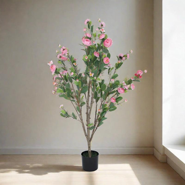 Buy Faux Minio Camelia Rose Plant With Pot (3.94 ft) - Light Pink Artificial Plants from Vaaree