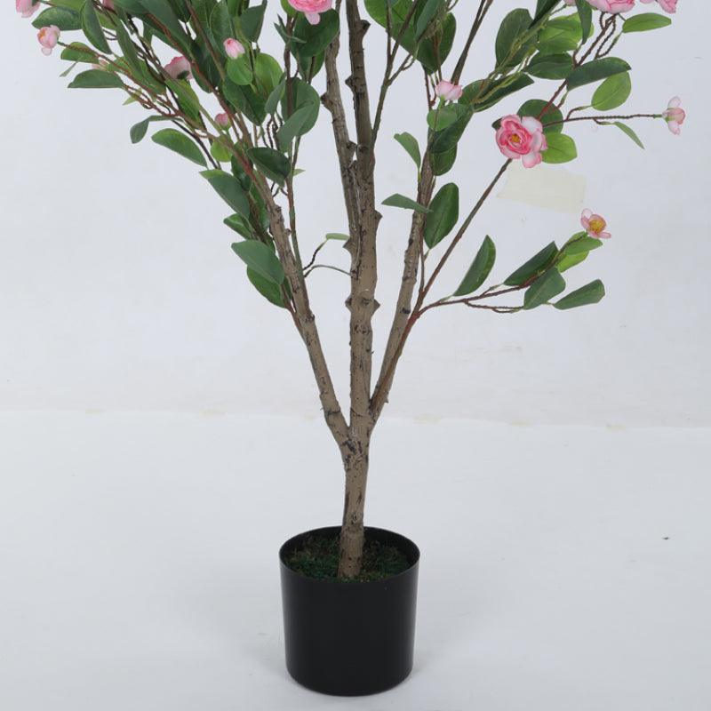 Artificial Plants - Faux Minio Camelia Rose Plant With Pot (3.94 ft) - Light Pink