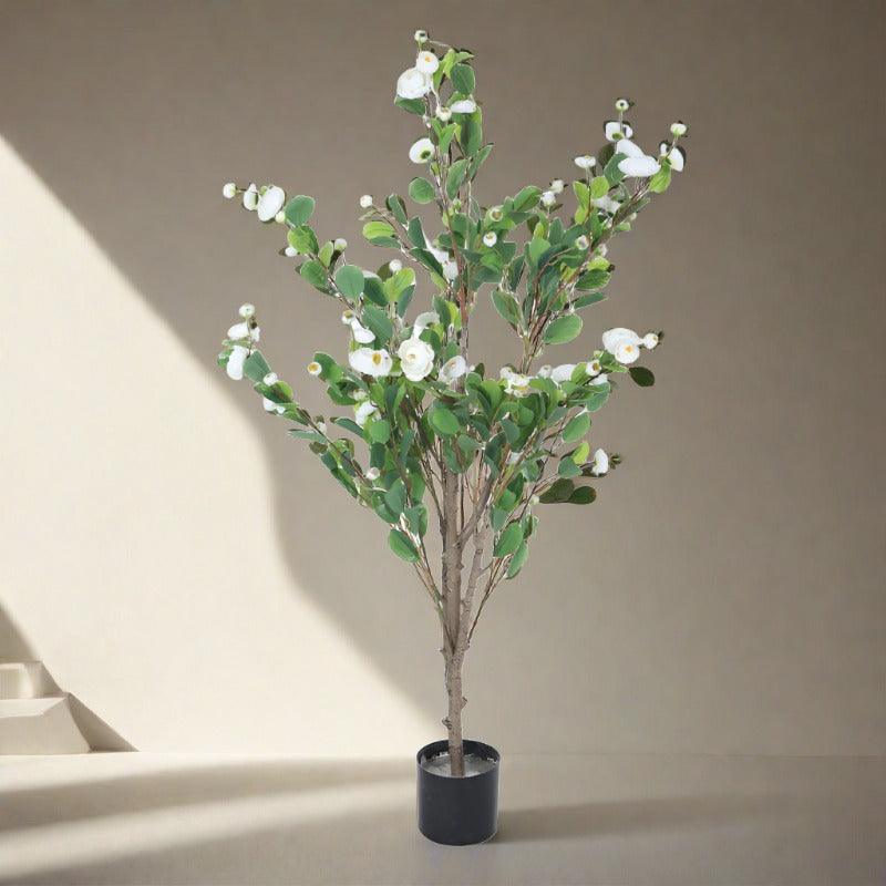 Artificial Plants - Faux Minio Camelia Rose Plant With Pot (3.94 ft) - White