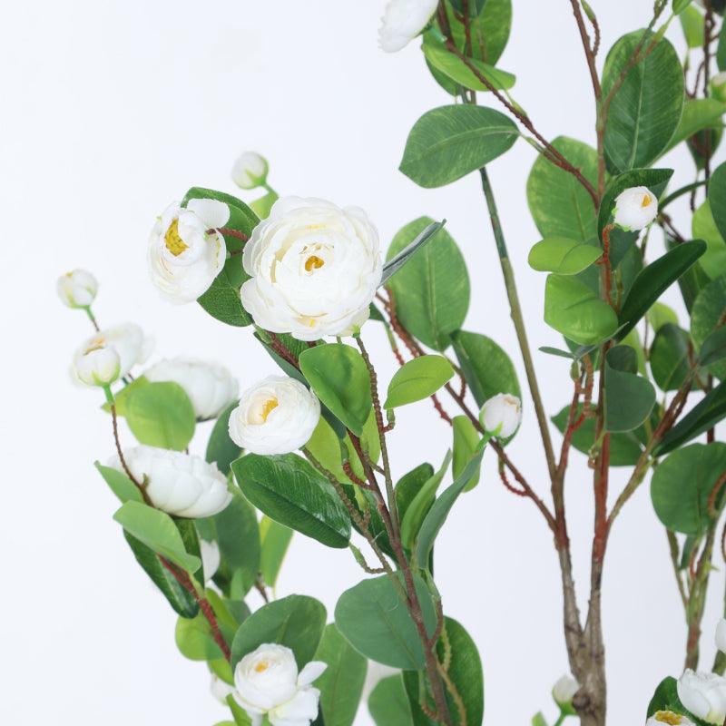 Artificial Plants - Faux Minio Camelia Rose Plant With Pot (3.94 ft) - White