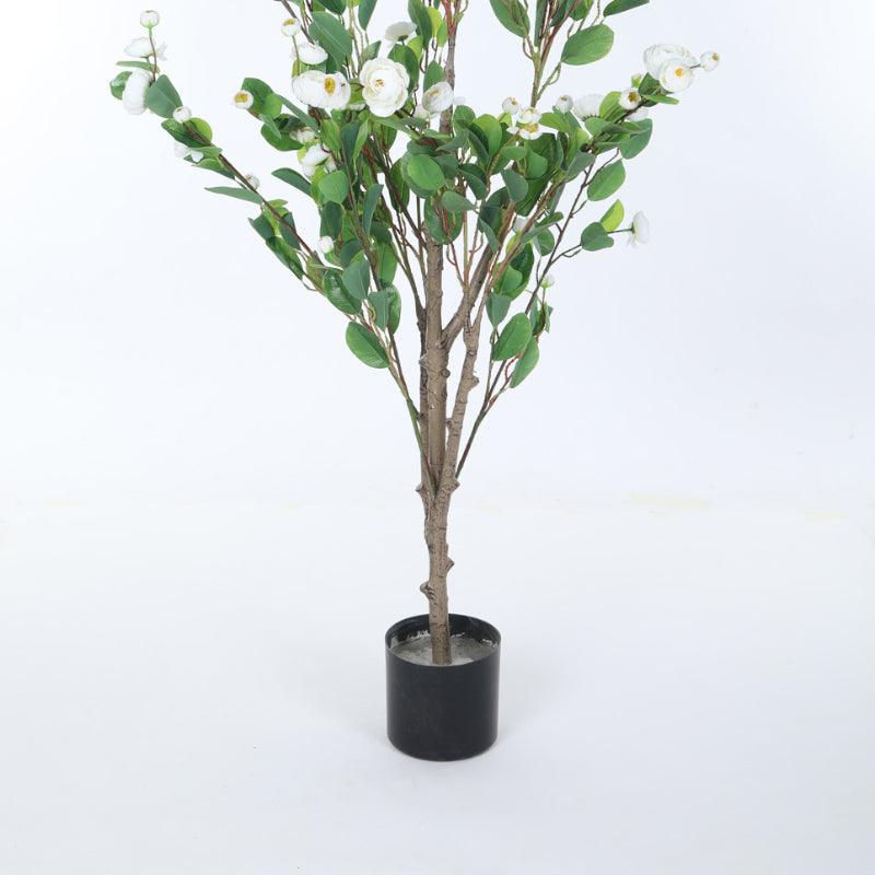 Artificial Plants - Faux Minio Camelia Rose Plant With Pot (3.94 ft) - White