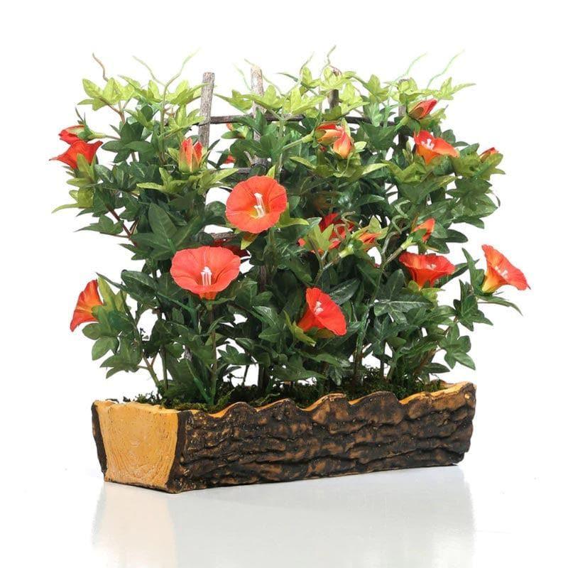 Artificial Plants - Faux Morning Glory Bonsai In Rustic Pot (27 cms) - Orange