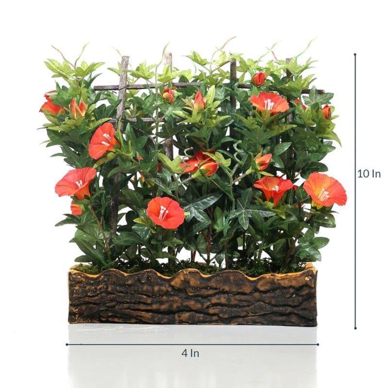 Buy Faux Morning Glory Bonsai In Rustic Pot (27 cms) - Orange Artificial Plants from Vaaree