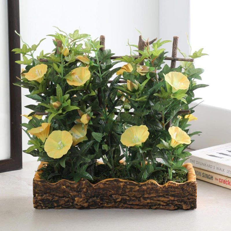 Buy Faux Morning Glory Bonsai In Rustic Pot (27 cms) - Yellow Artificial Plants from Vaaree