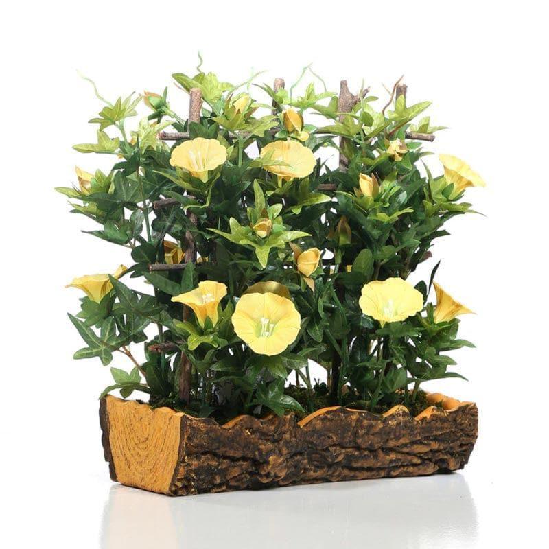 Artificial Plants - Faux Morning Glory Bonsai In Rustic Pot (27 cms) - Yellow