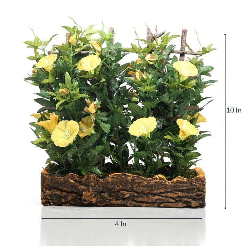 Buy Faux Morning Glory Bonsai In Rustic Pot (27 cms) - Yellow Artificial Plants from Vaaree