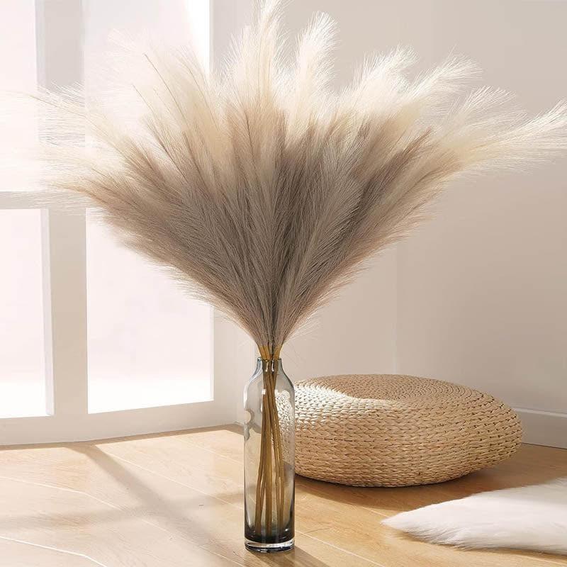 Buy (Coffee & White) Faux Pampas Grass Sticks (45.7 cms) - Set Of Six Artificial Flowers from Vaaree