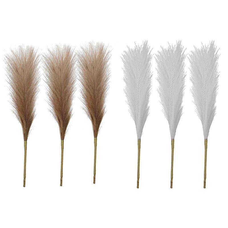 Buy (Coffee & White) Faux Pampas Grass Sticks (45.7 cms) - Set Of Six Artificial Flowers from Vaaree