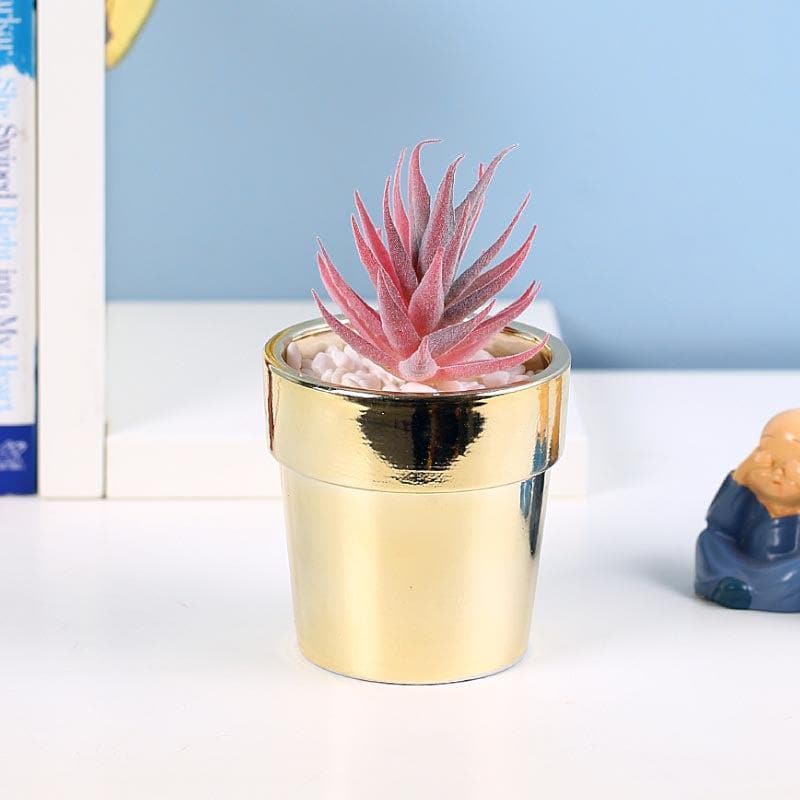 Artificial Plants - Faux Pink Agave In Ceramic Pot - 16.5 cms