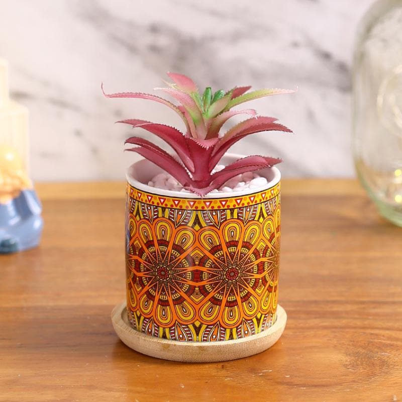 Artificial Plants - Faux Red Agave In Ethnic Pot - 12.5 cms