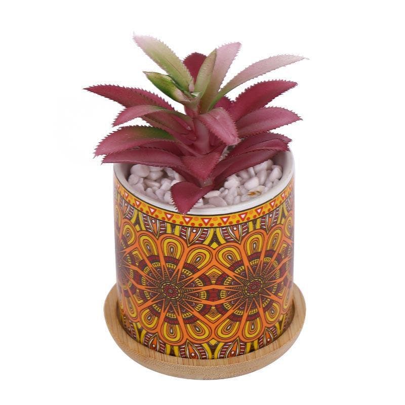 Artificial Plants - Faux Red Agave In Ethnic Pot - 12.5 cms