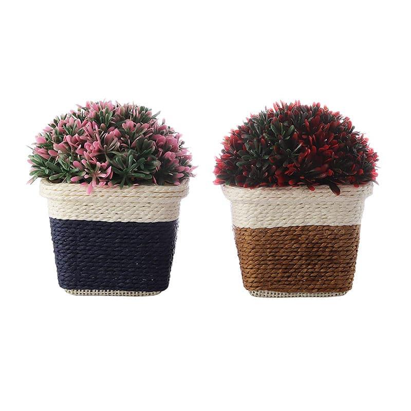 Artificial Plants - (Blue & Brown) Faux Rose Bush In Basket Pot (14 cms) - Set Of Two