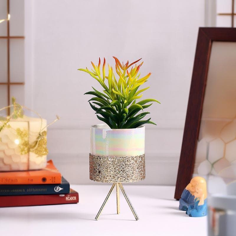 Buy Faux Senecio In Ceramic Pot With Tripod - 25.5 cms Artificial Plants from Vaaree