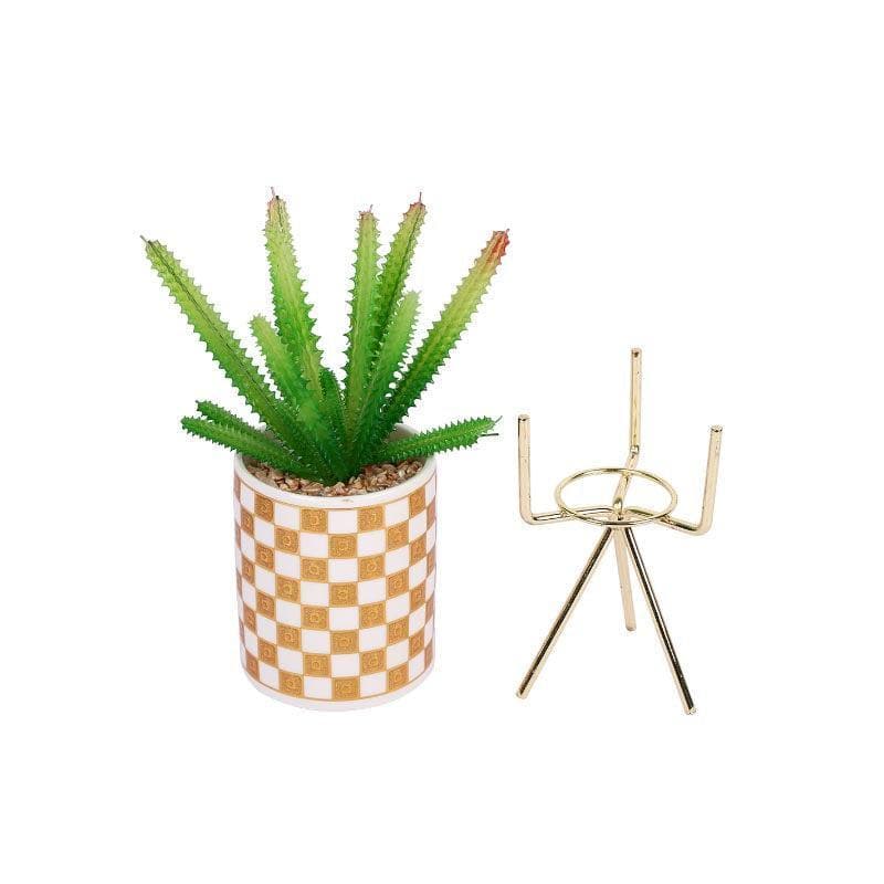 Artificial Plants - Faux Senecio In Checkered Pot With Tripod - 29.5 cms