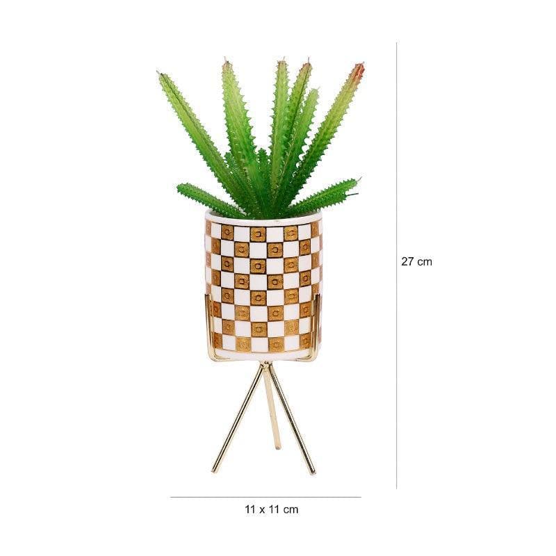 Artificial Plants - Faux Senecio In Checkered Pot With Tripod - 29.5 cms