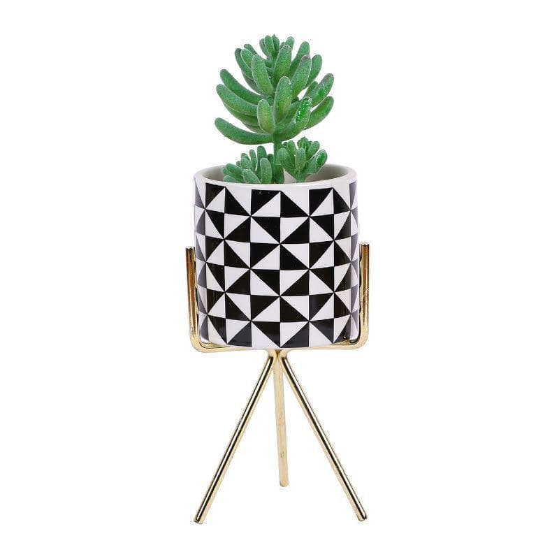 Artificial Plants - Faux Senecio In Patterned Pot With Tripod - 21.5 cms