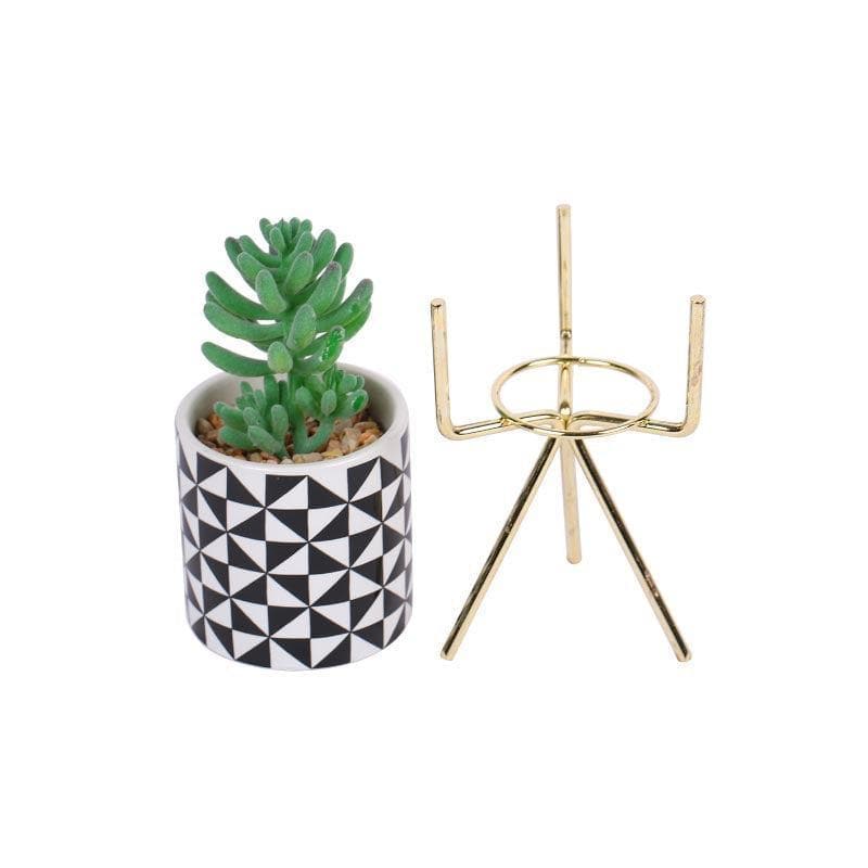 Buy Faux Senecio In Patterned Pot With Tripod - 21.5 cms Artificial Plants from Vaaree