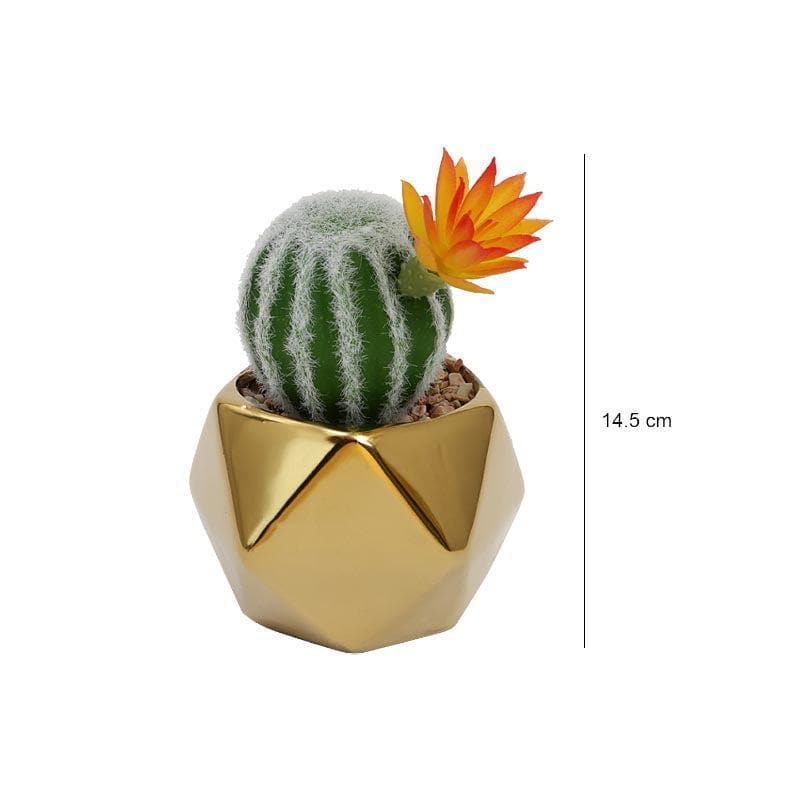 Artificial Plants - Faux Stripe Cacti In Gold Ceramic Pot - 15 cms