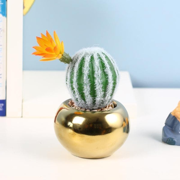 Buy Faux Stripe Cacti In Round Ceramic Pot - 17 cms Artificial Plants from Vaaree