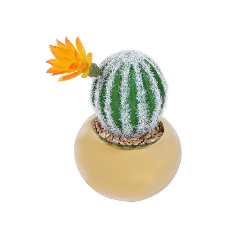 Artificial Plants - Faux Stripe Cacti In Round Ceramic Pot - 17 cms