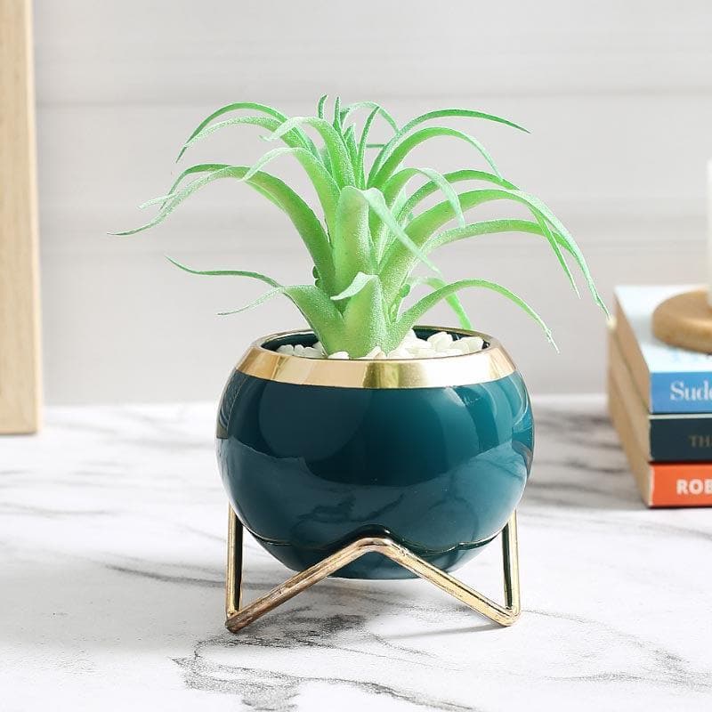 Buy Faux Succulent In Blue Round Pot With Stand - 15.5 cms Artificial Plants from Vaaree